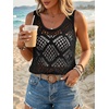 image:imageImily Bela Womens Summer Crochet Tank Tops Knit Sleeveless Sweater Vest  Boho Scoop Neck Tops Casual Hollow Out Beach Cover Ups Country Concert Outfits Vacation Resort Wear Loose FitBlack