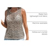 image:imageImily Bela Womens Summer Crochet Tank Tops Knit Sleeveless Sweater Vest  Boho Scoop Neck Tops Casual Hollow Out Beach Cover Ups Country Concert Outfits Vacation Resort Wear Loose FitLight Khaki