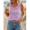 image:imageImily Bela Womens Summer Crochet Tank Tops Knit Sleeveless Sweater Vest  Boho Scoop Neck Tops Casual Hollow Out Beach Cover Ups Country Concert Outfits Vacation Resort Wear Loose FitPurple
