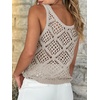 image:imageImily Bela Womens Summer Crochet Tank Tops Knit Sleeveless Sweater Vest  Boho Scoop Neck Tops Casual Hollow Out Beach Cover Ups Country Concert Outfits Vacation Resort Wear Loose FitLight Khaki