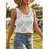 image:imageImily Bela Womens Summer Crochet Tank Tops Knit Sleeveless Sweater Vest  Boho Scoop Neck Tops Casual Hollow Out Beach Cover Ups Country Concert Outfits Vacation Resort Wear Loose FitWhite