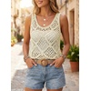 image:imageImily Bela Womens Summer Crochet Tank Tops Knit Sleeveless Sweater Vest  Boho Scoop Neck Tops Casual Hollow Out Beach Cover Ups Country Concert Outfits Vacation Resort Wear Loose FitBeige