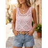 image:imageImily Bela Womens Summer Crochet Tank Tops Knit Sleeveless Sweater Vest  Boho Scoop Neck Tops Casual Hollow Out Beach Cover Ups Country Concert Outfits Vacation Resort Wear Loose FitPink