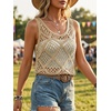 image:imageImily Bela Womens Summer Crochet Tank Tops Knit Sleeveless Sweater Vest  Boho Scoop Neck Tops Casual Hollow Out Beach Cover Ups Country Concert Outfits Vacation Resort Wear Loose FitKhaki