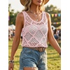 image:imageImily Bela Womens Summer Crochet Tank Tops Knit Sleeveless Sweater Vest  Boho Scoop Neck Tops Casual Hollow Out Beach Cover Ups Country Concert Outfits Vacation Resort Wear Loose FitPink