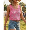 image:imageImily Bela Womens Summer Crochet Tank Tops Knit Sleeveless Sweater Vest  Boho Scoop Neck Tops Casual Hollow Out Beach Cover Ups Country Concert Outfits Vacation Resort Wear Loose FitBright Pink