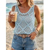 image:imageImily Bela Womens Summer Crochet Tank Tops Knit Sleeveless Sweater Vest  Boho Scoop Neck Tops Casual Hollow Out Beach Cover Ups Country Concert Outfits Vacation Resort Wear Loose FitSky Blue