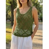 image:imageImily Bela Womens Summer Crochet Tank Tops Knit Sleeveless Sweater Vest  Boho Scoop Neck Tops Casual Hollow Out Beach Cover Ups Country Concert Outfits Vacation Resort Wear Loose FitArmy Green