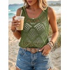 image:imageImily Bela Womens Summer Crochet Tank Tops Knit Sleeveless Sweater Vest  Boho Scoop Neck Tops Casual Hollow Out Beach Cover Ups Country Concert Outfits Vacation Resort Wear Loose FitArmy Green