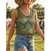 image:imageImily Bela Womens Summer Crochet Tank Tops Knit Sleeveless Sweater Vest  Boho Scoop Neck Tops Casual Hollow Out Beach Cover Ups Country Concert Outfits Vacation Resort Wear Loose FitArmy Green
