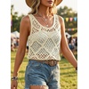 image:imageImily Bela Womens Summer Crochet Tank Tops Knit Sleeveless Sweater Vest  Boho Scoop Neck Tops Casual Hollow Out Beach Cover Ups Country Concert Outfits Vacation Resort Wear Loose FitBeige