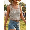 image:imageImily Bela Womens Summer Crochet Tank Tops Knit Sleeveless Sweater Vest  Boho Scoop Neck Tops Casual Hollow Out Beach Cover Ups Country Concert Outfits Vacation Resort Wear Loose FitLight Khaki