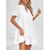 image:imageImily Bela Womens Summer Lace Dresses Eyelet Casual Flowy Babydoll Dress  Swing Short Sleeve V Neck Tunic DressMiniBeachVacationPartyOutdoorBohoLooseRuffle HemShort Puff SleeveWhite