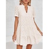 image:imageImily Bela Womens Summer Lace Dresses Eyelet Casual Flowy Babydoll Dress  Swing Short Sleeve V Neck Tunic DressMiniBeachVacationPartyOutdoorBohoLooseRuffle HemShort Puff SleeveBeige