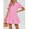image:imageImily Bela Womens Summer Lace Dresses Eyelet Casual Flowy Babydoll Dress  Swing Short Sleeve V Neck Tunic DressMiniBeachVacationPartyOutdoorBohoLooseRuffle HemShort Puff SleeveBright Pink