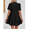 image:imageImily Bela Womens Summer Lace Dresses Eyelet Casual Flowy Babydoll Dress  Swing Short Sleeve V Neck Tunic DressMiniBeachVacationPartyOutdoorBohoLooseRuffle HemShort Puff SleeveBlack