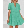 image:imageImily Bela Womens Summer Lace Dresses Eyelet Casual Flowy Babydoll Dress  Swing Short Sleeve V Neck Tunic DressMiniBeachVacationPartyOutdoorBohoLooseRuffle HemShort Puff SleeveGreen