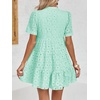 image:imageImily Bela Womens Summer Lace Dresses Eyelet Casual Flowy Babydoll Dress  Swing Short Sleeve V Neck Tunic DressMiniBeachVacationPartyOutdoorBohoLooseRuffle HemShort Puff SleeveLight Green1