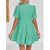 image:imageImily Bela Womens Summer Lace Dresses Eyelet Casual Flowy Babydoll Dress  Swing Short Sleeve V Neck Tunic DressMiniBeachVacationPartyOutdoorBohoLooseRuffle HemShort Puff SleeveGreen