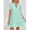 image:imageImily Bela Womens Summer Lace Dresses Eyelet Casual Flowy Babydoll Dress  Swing Short Sleeve V Neck Tunic DressMiniBeachVacationPartyOutdoorBohoLooseRuffle HemShort Puff SleeveLight Green1