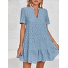 image:imageImily Bela Womens Summer Lace Dresses Eyelet Casual Flowy Babydoll Dress  Swing Short Sleeve V Neck Tunic DressMiniBeachVacationPartyOutdoorBohoLooseRuffle HemShort Puff SleeveWathet