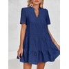 image:imageImily Bela Womens Summer Lace Dresses Eyelet Casual Flowy Babydoll Dress  Swing Short Sleeve V Neck Tunic DressMiniBeachVacationPartyOutdoorBohoLooseRuffle HemShort Puff SleeveNavy