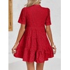 image:imageImily Bela Womens Summer Lace Dresses Eyelet Casual Flowy Babydoll Dress  Swing Short Sleeve V Neck Tunic DressMiniBeachVacationPartyOutdoorBohoLooseRuffle HemShort Puff SleeveScarlet Red