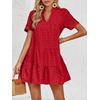 image:imageImily Bela Womens Summer Lace Dresses Eyelet Casual Flowy Babydoll Dress  Swing Short Sleeve V Neck Tunic DressMiniBeachVacationPartyOutdoorBohoLooseRuffle HemShort Puff SleeveScarlet Red