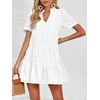 image:imageImily Bela Womens Summer Lace Dresses Eyelet Casual Flowy Babydoll Dress  Swing Short Sleeve V Neck Tunic DressMiniBeachVacationPartyOutdoorBohoLooseRuffle HemShort Puff SleeveWhite