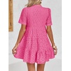 image:imageImily Bela Womens Summer Lace Dresses Eyelet Casual Flowy Babydoll Dress  Swing Short Sleeve V Neck Tunic DressMiniBeachVacationPartyOutdoorBohoLooseRuffle HemShort Puff SleeveRose Red