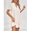image:imageImily Bela Womens Summer Lace Dresses Eyelet Casual Flowy Babydoll Dress  Swing Short Sleeve V Neck Tunic DressMiniBeachVacationPartyOutdoorBohoLooseRuffle HemShort Puff SleeveBeige