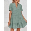 image:imageImily Bela Womens Summer Lace Dresses Eyelet Casual Flowy Babydoll Dress  Swing Short Sleeve V Neck Tunic DressMiniBeachVacationPartyOutdoorBohoLooseRuffle HemShort Puff SleeveLight Green