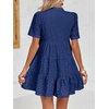 image:imageImily Bela Womens Summer Lace Dresses Eyelet Casual Flowy Babydoll Dress  Swing Short Sleeve V Neck Tunic DressMiniBeachVacationPartyOutdoorBohoLooseRuffle HemShort Puff SleeveNavy