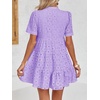 image:imageImily Bela Womens Summer Lace Dresses Eyelet Casual Flowy Babydoll Dress  Swing Short Sleeve V Neck Tunic DressMiniBeachVacationPartyOutdoorBohoLooseRuffle HemShort Puff SleeveViolet