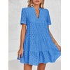 image:imageImily Bela Womens Summer Lace Dresses Eyelet Casual Flowy Babydoll Dress  Swing Short Sleeve V Neck Tunic DressMiniBeachVacationPartyOutdoorBohoLooseRuffle HemShort Puff SleeveLake Blue