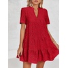 image:imageImily Bela Womens Summer Lace Dresses Eyelet Casual Flowy Babydoll Dress  Swing Short Sleeve V Neck Tunic DressMiniBeachVacationPartyOutdoorBohoLooseRuffle HemShort Puff SleeveScarlet Red
