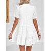 image:imageImily Bela Womens Summer Lace Dresses Eyelet Casual Flowy Babydoll Dress  Swing Short Sleeve V Neck Tunic DressMiniBeachVacationPartyOutdoorBohoLooseRuffle HemShort Puff SleeveWhite