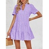 image:imageImily Bela Womens Summer Lace Dresses Eyelet Casual Flowy Babydoll Dress  Swing Short Sleeve V Neck Tunic DressMiniBeachVacationPartyOutdoorBohoLooseRuffle HemShort Puff SleeveViolet