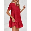image:imageImily Bela Womens Summer Lace Dresses Eyelet Casual Flowy Babydoll Dress  Swing Short Sleeve V Neck Tunic DressMiniBeachVacationPartyOutdoorBohoLooseRuffle HemShort Puff SleeveScarlet Red