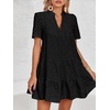 image:imageImily Bela Womens Summer Lace Dresses Eyelet Casual Flowy Babydoll Dress  Swing Short Sleeve V Neck Tunic DressMiniBeachVacationPartyOutdoorBohoLooseRuffle HemShort Puff SleeveBlack
