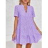 image:imageImily Bela Womens Summer Lace Dresses Eyelet Casual Flowy Babydoll Dress  Swing Short Sleeve V Neck Tunic DressMiniBeachVacationPartyOutdoorBohoLooseRuffle HemShort Puff SleeveViolet