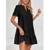 image:imageImily Bela Womens Summer Lace Dresses Eyelet Casual Flowy Babydoll Dress  Swing Short Sleeve V Neck Tunic DressMiniBeachVacationPartyOutdoorBohoLooseRuffle HemShort Puff SleeveBlack