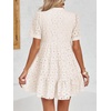 image:imageImily Bela Womens Summer Lace Dresses Eyelet Casual Flowy Babydoll Dress  Swing Short Sleeve V Neck Tunic DressMiniBeachVacationPartyOutdoorBohoLooseRuffle HemShort Puff SleeveBeige