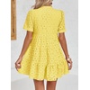 image:imageImily Bela Womens Summer Lace Dresses Eyelet Casual Flowy Babydoll Dress  Swing Short Sleeve V Neck Tunic DressMiniBeachVacationPartyOutdoorBohoLooseRuffle HemShort Puff SleeveYellow