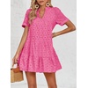 image:imageImily Bela Womens Summer Lace Dresses Eyelet Casual Flowy Babydoll Dress  Swing Short Sleeve V Neck Tunic DressMiniBeachVacationPartyOutdoorBohoLooseRuffle HemShort Puff SleeveRose Red