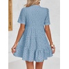 image:imageImily Bela Womens Summer Lace Dresses Eyelet Casual Flowy Babydoll Dress  Swing Short Sleeve V Neck Tunic DressMiniBeachVacationPartyOutdoorBohoLooseRuffle HemShort Puff SleeveWathet