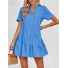 image:imageImily Bela Womens Summer Lace Dresses Eyelet Casual Flowy Babydoll Dress  Swing Short Sleeve V Neck Tunic DressMiniBeachVacationPartyOutdoorBohoLooseRuffle HemShort Puff SleeveLake Blue