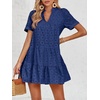 image:imageImily Bela Womens Summer Lace Dresses Eyelet Casual Flowy Babydoll Dress  Swing Short Sleeve V Neck Tunic DressMiniBeachVacationPartyOutdoorBohoLooseRuffle HemShort Puff SleeveNavy