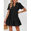image:imageImily Bela Womens Summer Lace Dresses Eyelet Casual Flowy Babydoll Dress  Swing Short Sleeve V Neck Tunic DressMiniBeachVacationPartyOutdoorBohoLooseRuffle HemShort Puff SleeveBlack