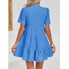 image:imageImily Bela Womens Summer Lace Dresses Eyelet Casual Flowy Babydoll Dress  Swing Short Sleeve V Neck Tunic DressMiniBeachVacationPartyOutdoorBohoLooseRuffle HemShort Puff SleeveLake Blue